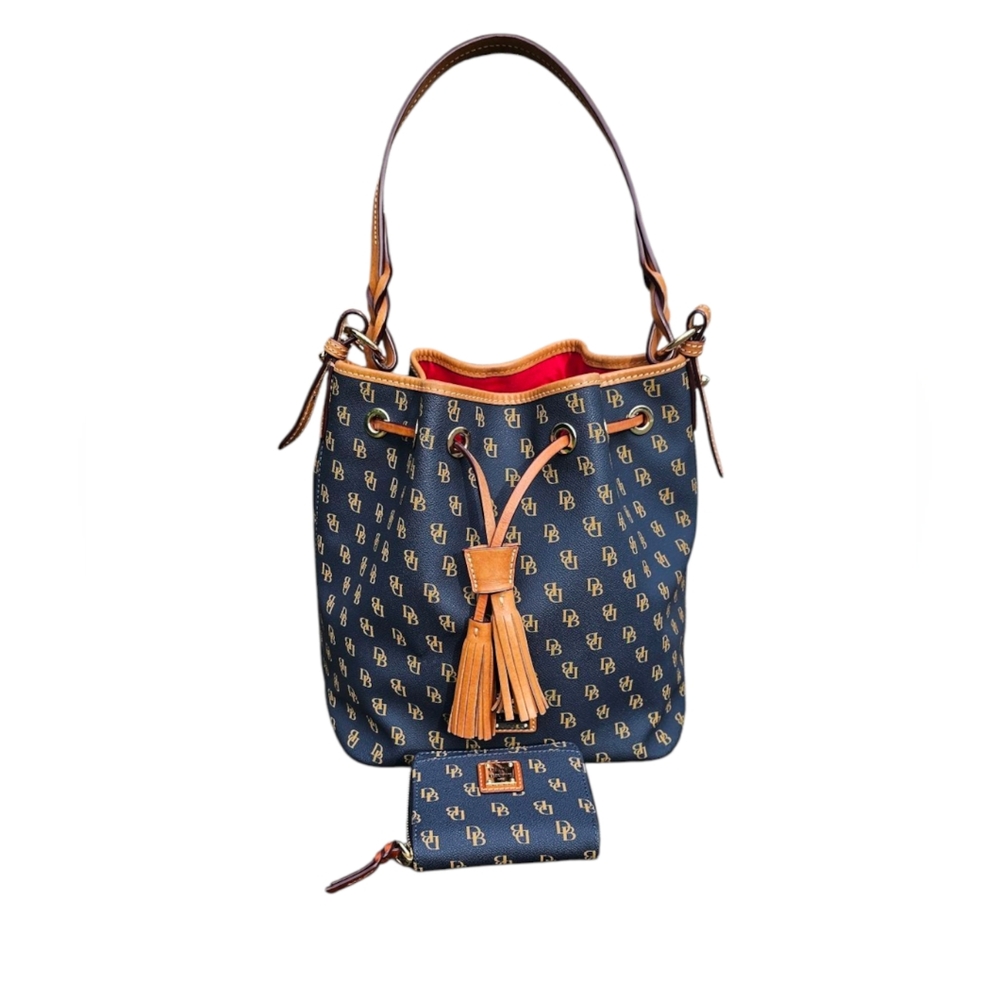 Dooney & Bourke Blue and Tan Tote Bag and half wallet